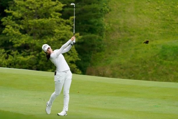 Asuka Kashiwabara of Japan hits her second shot on the 6th hole during the third round of the Nipponham Ladies Classic at Katsura Golf Club on July...