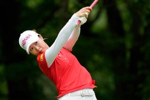 Shina Kanazawa of Japan hits her tee shot on the 3rd hole during the third round of the Nipponham Ladies Classic at Katsura Golf Club on July 10,...