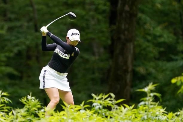 Sakura Koiwai of Japan hits her tee shot on the 7th hole during the third round of the Nipponham Ladies Classic at Katsura Golf Club on July 10, 2021...