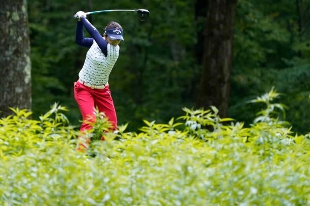 Mizuki Tanaka of Japan hits her tee shot on the 7th hole during the third round of the Nipponham Ladies Classic at Katsura Golf Club on July 10, 2021...