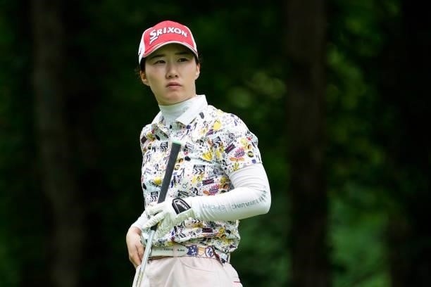 Asuka Ishikawa of Japan looks on during the third round of the Nipponham Ladies Classic at Katsura Golf Club on July 10, 2021 in Tomakomai, Hokkaido,...