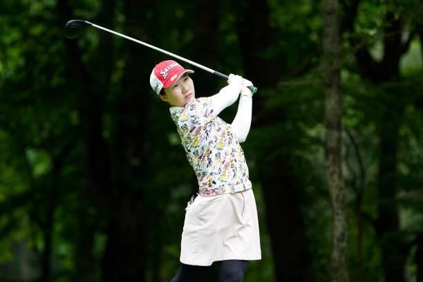 Asuka Ishikawa of Japan hits her tee shot on the 3rd hole during the third round of the Nipponham Ladies Classic at Katsura Golf Club on July 10,...