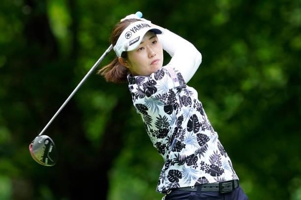 Nozomi Uetake of Japan hits her tee shot on the 3rd hole during the third round of the Nipponham Ladies Classic at Katsura Golf Club on July 10, 2021...