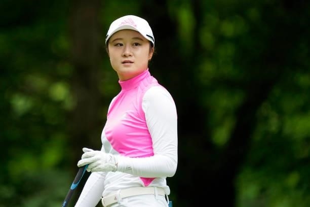 Haruka Morita of japan looks on during the third round of the Nipponham Ladies Classic at Katsura Golf Club on July 10, 2021 in Tomakomai, Hokkaido,...