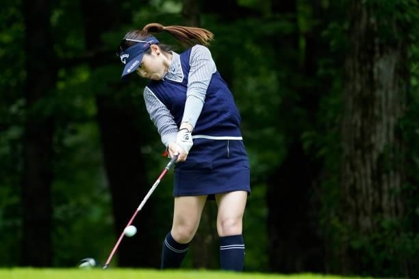 Yuna Nishimura of Japan hits her tee shot on the 3rd hole during the third round of the Nipponham Ladies Classic at Katsura Golf Club on July 10,...
