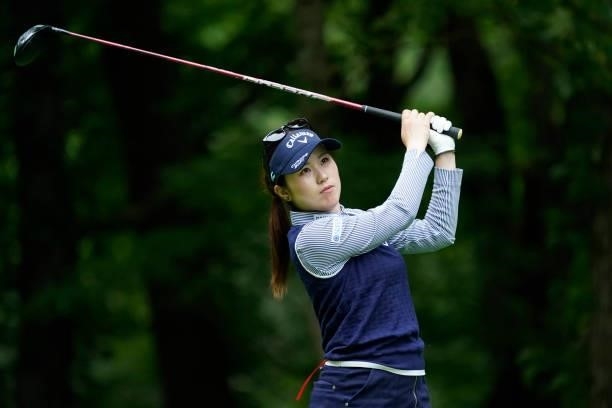 Yuna Nishimura of Japan hits her tee shot on the 3rd hole during the third round of the Nipponham Ladies Classic at Katsura Golf Club on July 10,...