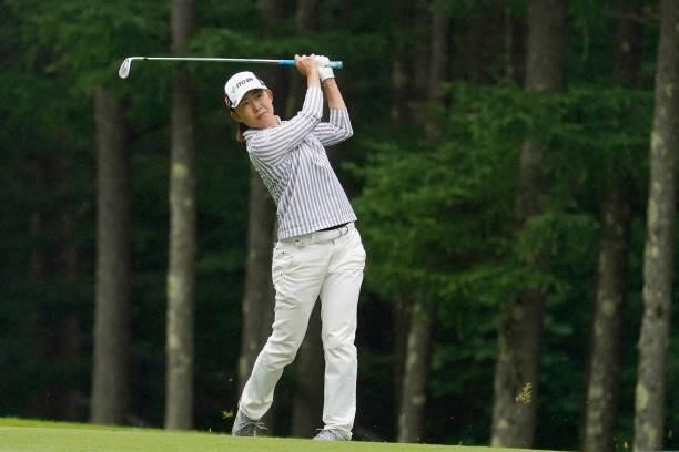 Yoko Maeda of Japan hits her second shot on the 6th hole during the third round of the Nipponham Ladies Classic at Katsura Golf Club on July 10, 2021...