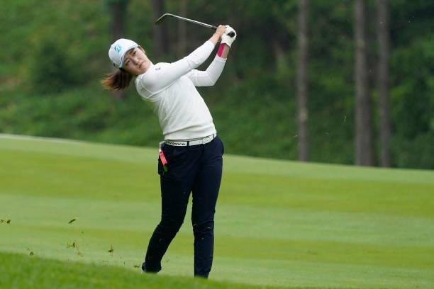 Mone Inami of Japan hits her second shot on the 6th hole during the third round of the Nipponham Ladies Classic at Katsura Golf Club on July 10, 2021...