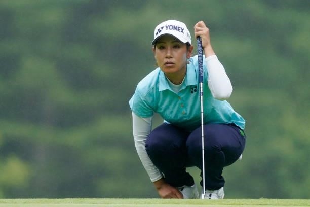 Maiko Wakabayashi of Japan lines up her putt on the 6th hole during the third round of the Nipponham Ladies Classic at Katsura Golf Club on July 10,...