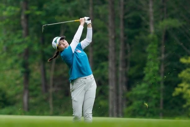 Minami Katsu of Japan hits her second shot on the 6th hole during the third round of the Nipponham Ladies Classic at Katsura Golf Club on July 10,...