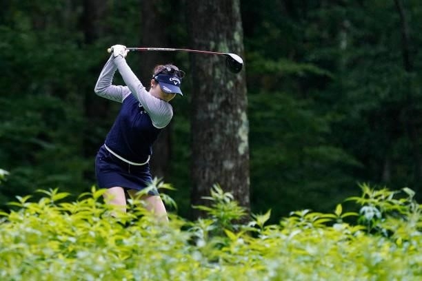 Yuna Nishimura of Japan hits her tee shot on the 7th hole during the third round of the Nipponham Ladies Classic at Katsura Golf Club on July 10,...