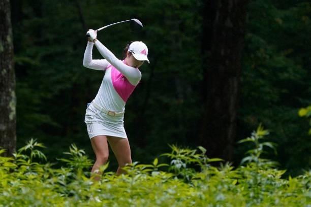 Haruka Morita of japan hits her tee shot on the 7th hole during the third round of the Nipponham Ladies Classic at Katsura Golf Club on July 10, 2021...