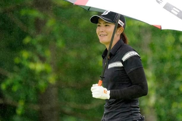 Ayaka Watanabe of Japan smiles during the third round of the Nipponham Ladies Classic at Katsura Golf Club on July 10, 2021 in Tomakomai, Hokkaido,...