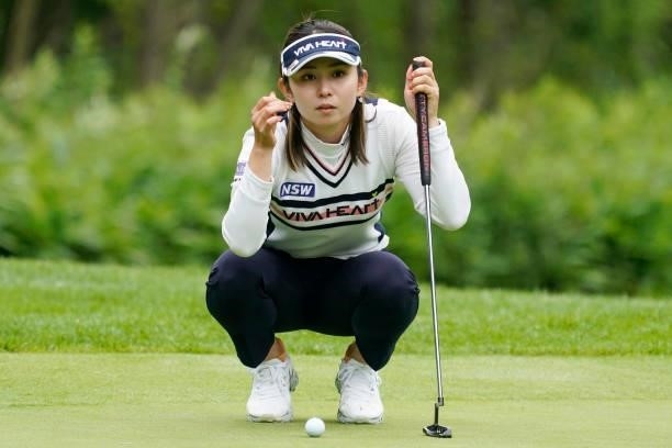 Aya Ezawa of Japan putts on the 16th hole during the third round of the Nipponham Ladies Classic at Katsura Golf Club on July 10, 2021 in Tomakomai,...