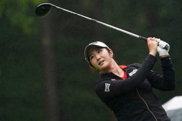 Seonwoo Bae of South Korea hits her tee shot on the 17th hole during the third round of the Nipponham Ladies Classic at Katsura Golf Club on July 10,...