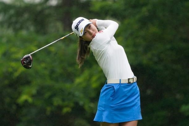 Minori Hashizoe of Japan hits her tee shot on the 17th hole during the third round of the Nipponham Ladies Classic at Katsura Golf Club on July 10,...