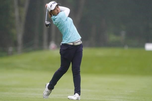 Maiko Wakabayashi of Japan hits her second shot on the 17th hole during the third round of the Nipponham Ladies Classic at Katsura Golf Club on July...