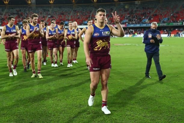 Dayne Zorko of the Lions after his 200th AFL match during the round 17 AFL match between Brisbane Lions and St Kilda Saints at The Gabba on July 10,...