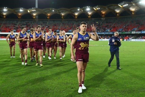 Dayne Zorko of the Lions after his 200th AFL match during the round 17 AFL match between Brisbane Lions and St Kilda Saints at The Gabba on July 10,...
