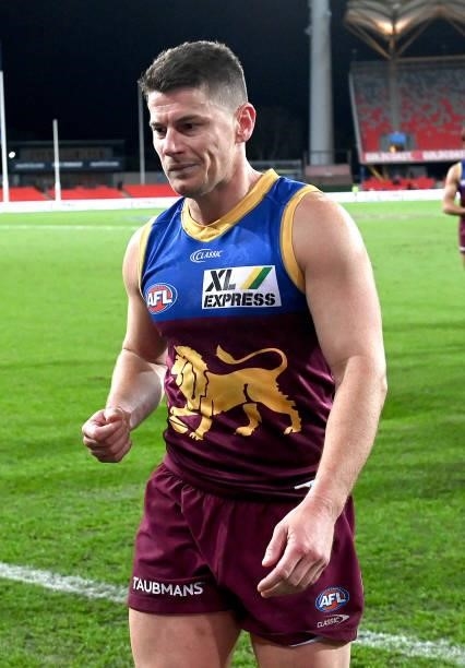 Dayne Zorko of the Lions looks dejected after his team loses the round 17 AFL match between Brisbane Lions and St Kilda Saints at The Gabba on July...