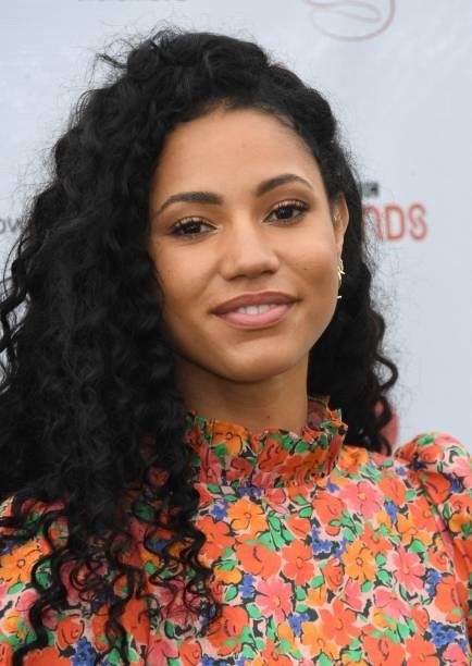 Vick Hope arrives at The British Podcast Awards 2021 at Brockwell Park on July 10, 2021 in London, England.