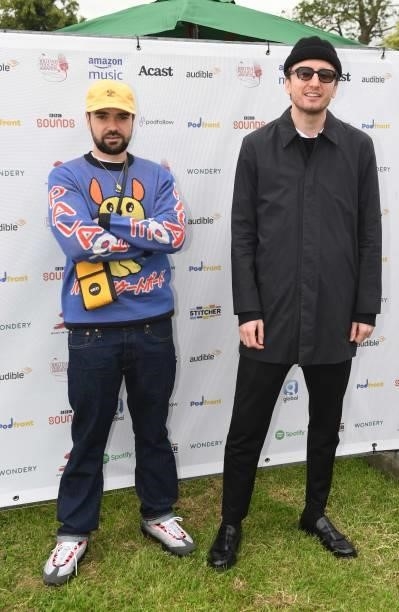 Allan Mustafa and Steve Samp arrive at The British Podcast Awards 2021 at Brockwell Park on July 10, 2021 in London, England.