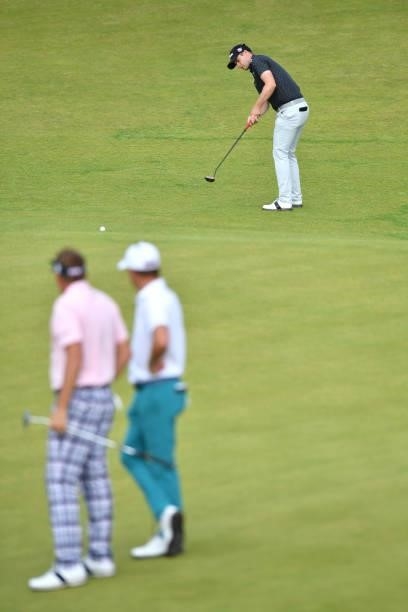 David Law of Scotland putts onto the 18th green during Day Three of the abrdn Scottish Open at The Renaissance Club on July 10, 2021 in North...