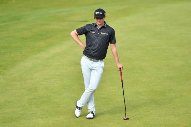 David Law of Scotland looks ahead on the 18th green during Day Three of the abrdn Scottish Open at The Renaissance Club on July 10, 2021 in North...