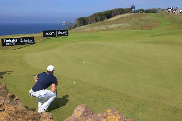 Thomas Detry of Belgium putts on the 14th green during Day Three of the abrdn Scottish Open at The Renaissance Club on July 10, 2021 in North...