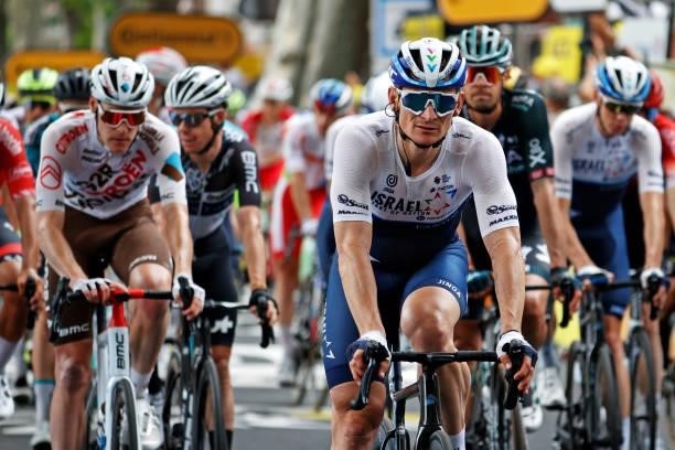 André Greipel of Germany and Team Israel Start-Up Nation at arrival during the 108th Tour de France 2021, Stage 14 a 183,7km stage from Carcassonne...