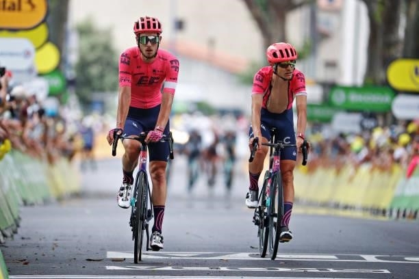 Jonas Rutsch of Germany & Magnus Cort of Denmark and Team EF Education - Nippo at arrival during the 108th Tour de France 2021, Stage 14 a 183,7km...