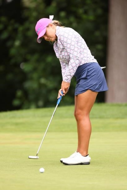 Lauren Stephenson putts for birdie on the sixth green during the third round of the Marathon LPGA Classic presented by Dana at Highland Meadows Golf...