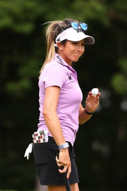 Gerina Piller reacts on the sixth green during the third round of the Marathon LPGA Classic presented by Dana at Highland Meadows Golf Club on July...