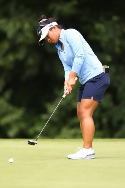 Megan Khang putts for birdie on the sixth green during the third round of the Marathon LPGA Classic presented by Dana at Highland Meadows Golf Club...