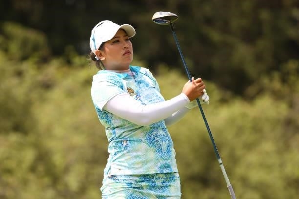 Jasmine Suwannapura of Thailand watches her tee shot on the seventh hole during the third round of the Marathon LPGA Classic presented by Dana at...