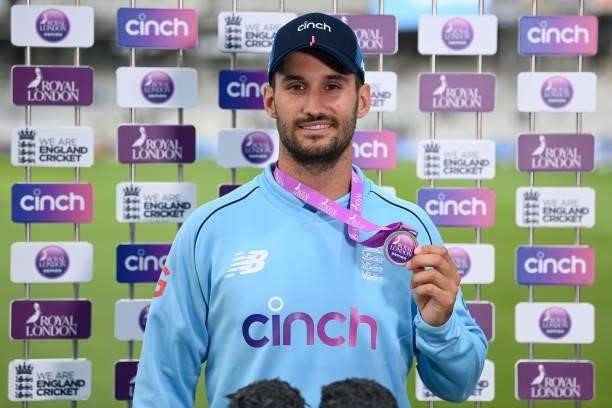 Player of the match Lewis Gregory speaks at the post match presentations after the 2nd Royal London Series One Day International between England and...