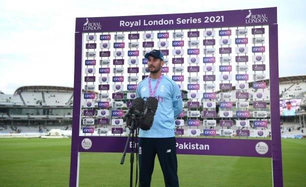 Player of the match Lewis Gregory speaks at the post match presentations after the 2nd Royal London Series One Day International between England and...