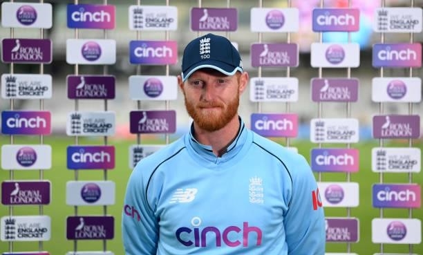 England captain Ben Stokes speaks at the post match presentations after the 2nd Royal London Series One Day International between England and...