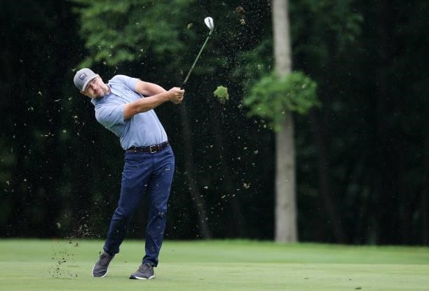 Ryan Moore plays his shot on the sixth hole during the third round of the John Deere Classic at TPC Deere Run on July 10, 2021 in Silvis, Illinois.