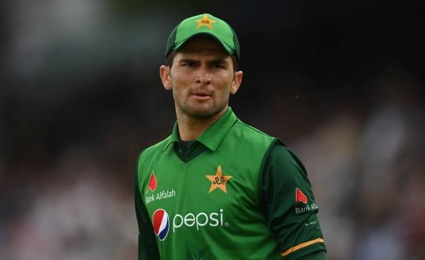 Shaheen Afridi of Pakistan looks on during the second One Day International between England and Pakistan at Lord's Cricket Ground on July 10, 2021 in...