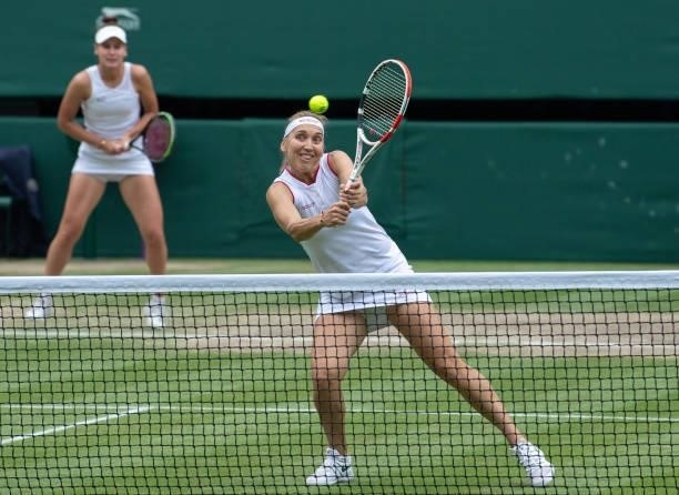 Veronika Kudermetova of Russia and Elena Vesnina of Russia in action during their Ladies' Doubles Final match against Su-Wei Hsieh of Taiwan and...