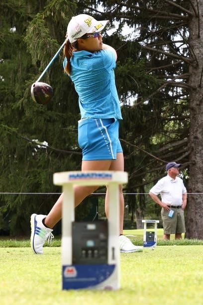 Nasa Hataoka of Japan watches her tee shot on the 18th hole during the third round of the Marathon LPGA Classic presented by Dana at Highland Meadows...