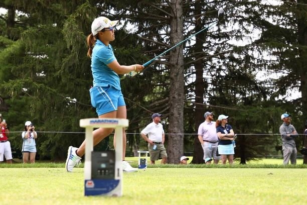 Nasa Hataoka of Japan watches her tee shot on the 18th hole during the third round of the Marathon LPGA Classic presented by Dana at Highland Meadows...
