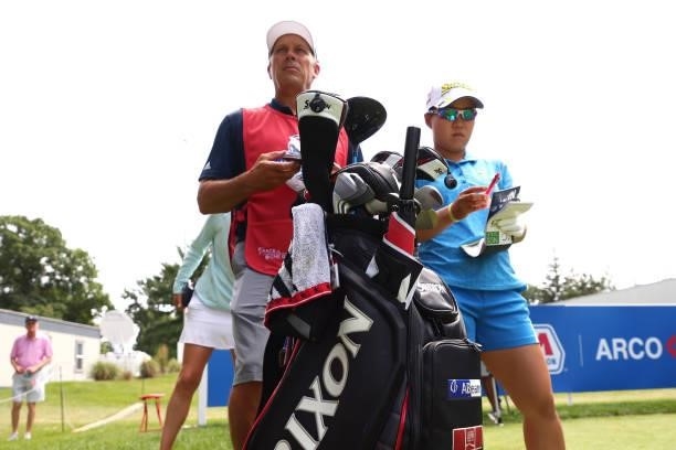Nasa Hataoka of Japan waits on the 18th tee with her caddie during the third round of the Marathon LPGA Classic presented by Dana at Highland Meadows...