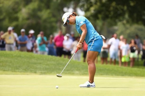 Nasa Hataoka of Japan putts for eagle on the 17th green during the third round of the Marathon LPGA Classic presented by Dana at Highland Meadows...