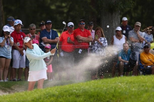 Elizabeth Szokol hits from a sand trap to the 17th green during the third round of the Marathon LPGA Classic presented by Dana at Highland Meadows...