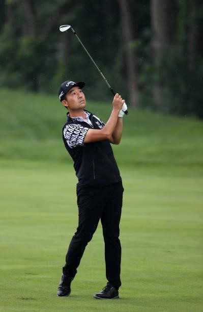Kevin Na plays his third shot on the 15th hole during the third round of the John Deere Classic at TPC Deere Run on July 10, 2021 in Silvis, Illinois.