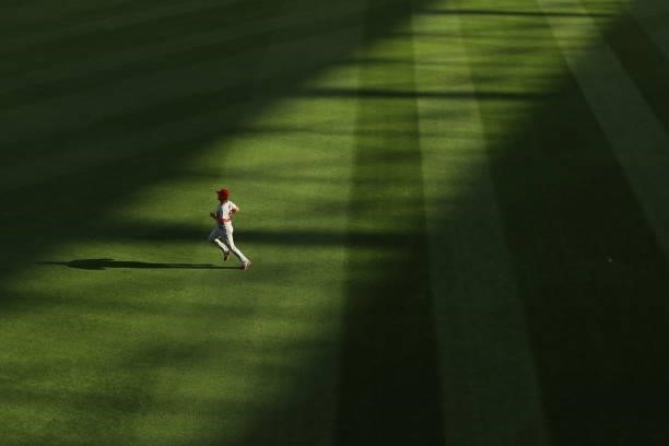 Alex Cobb of the Los Angeles Angels warms up before the game against the Seattle Mariners at T-Mobile Park on July 09, 2021 in Seattle, Washington.