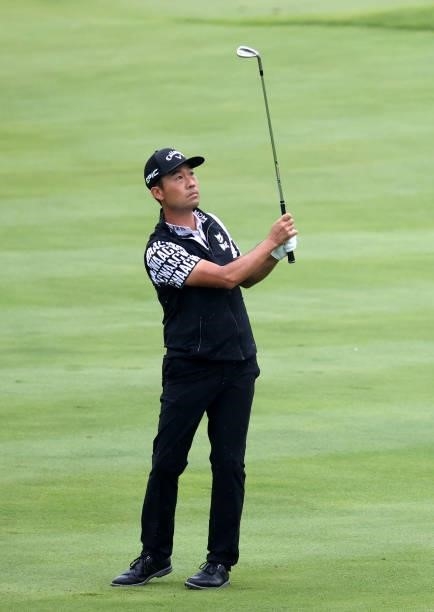 Kevin Na plays his third shot on the 17th hole during the third round of the John Deere Classic at TPC Deere Run on July 10, 2021 in Silvis, Illinois.