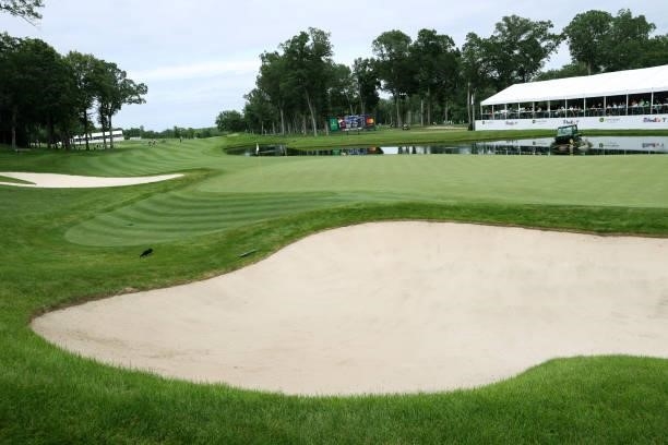 General view of the 18th green during the third round of the John Deere Classic at TPC Deere Run on July 10, 2021 in Silvis, Illinois.